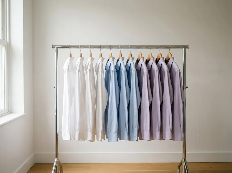 Camisas engomadas em cabides