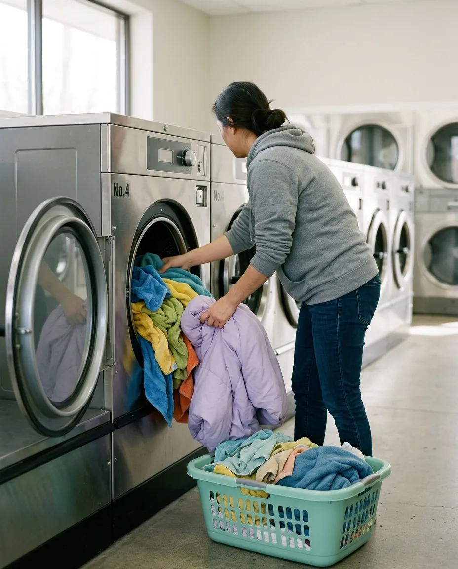 Cliente a carregar uma máquina de lavar grande na Your Laundry